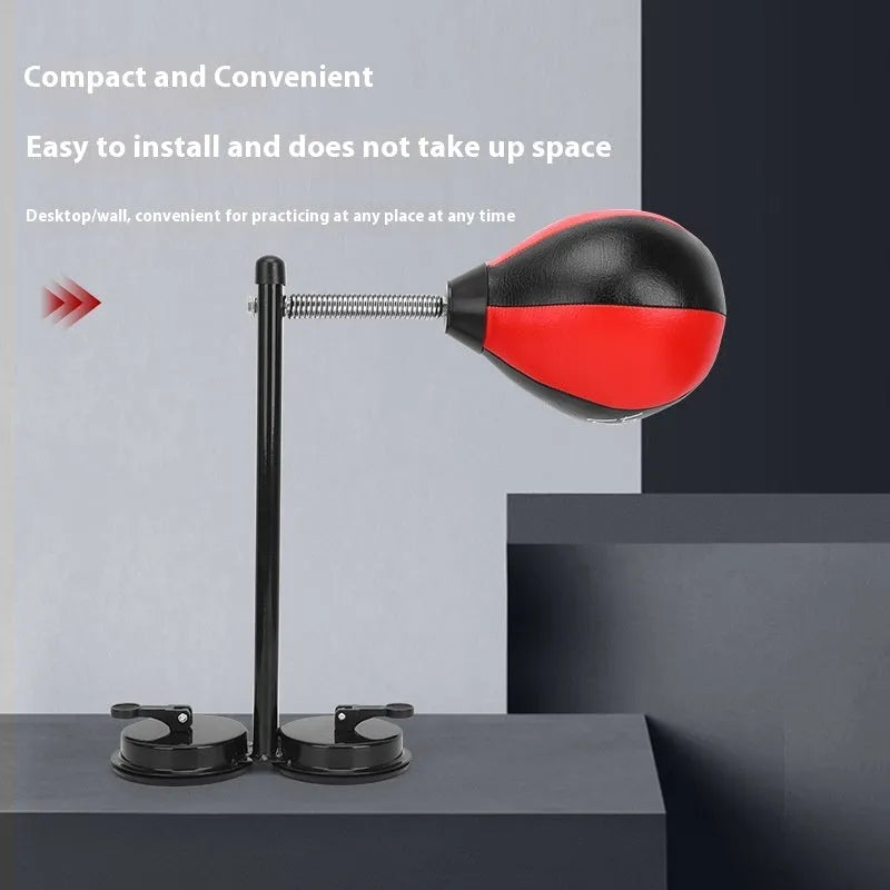 Pear-shaped hanging boxing training ball with suction cup mounting system on wall