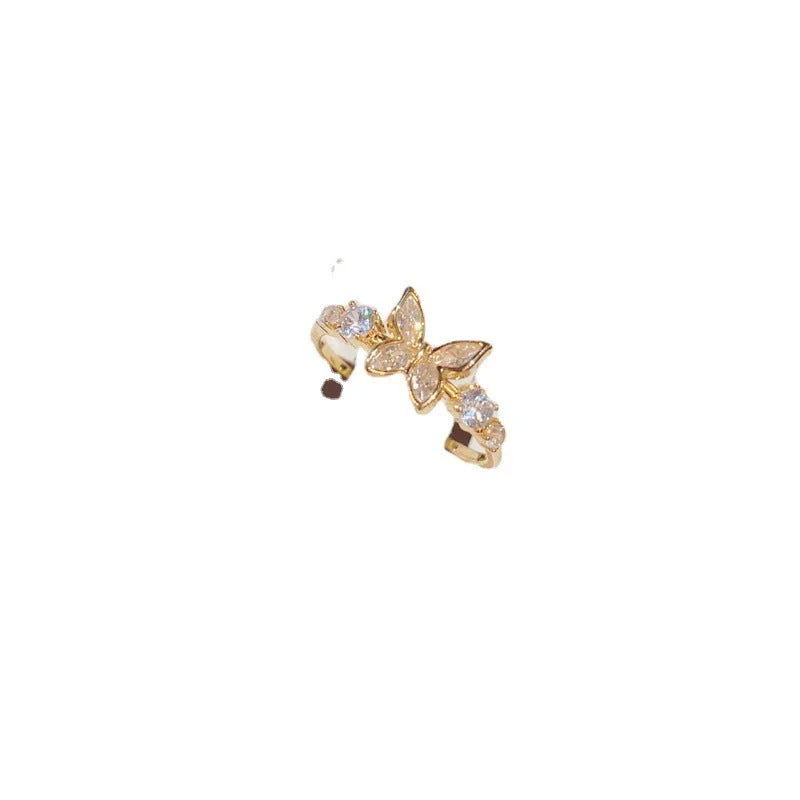 Gold plated diamond inlaid butterfly ring for women, adjustable size, elegant design