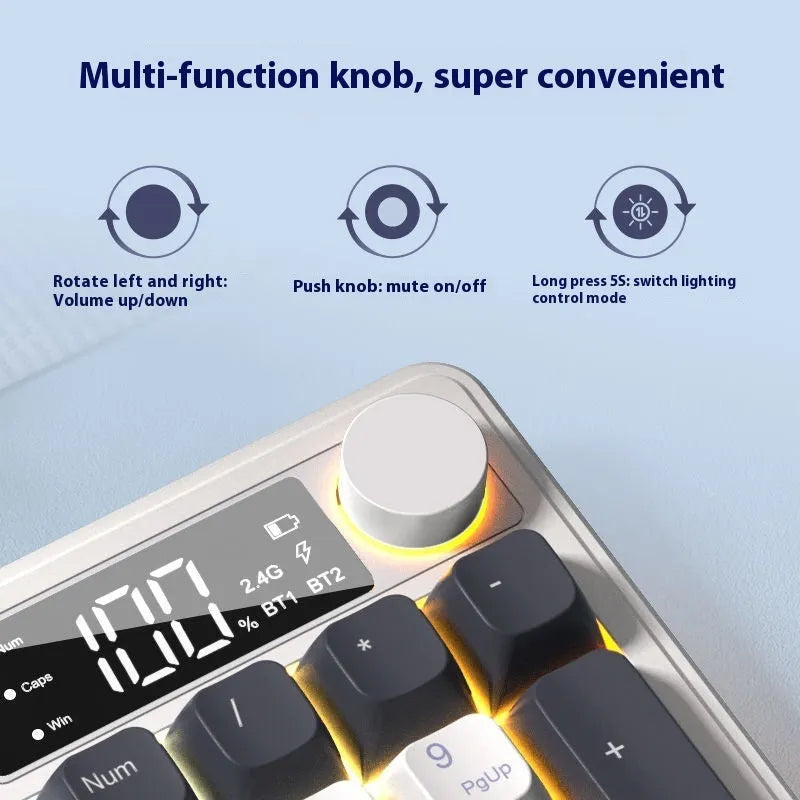 Wireless Bluetooth keyboard and mouse set with mechanical feeling keys shown in blue white colour combination