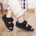 Breathable cloth sandals for elderly with open toe, rubber sole, available in large sizes and solid colours