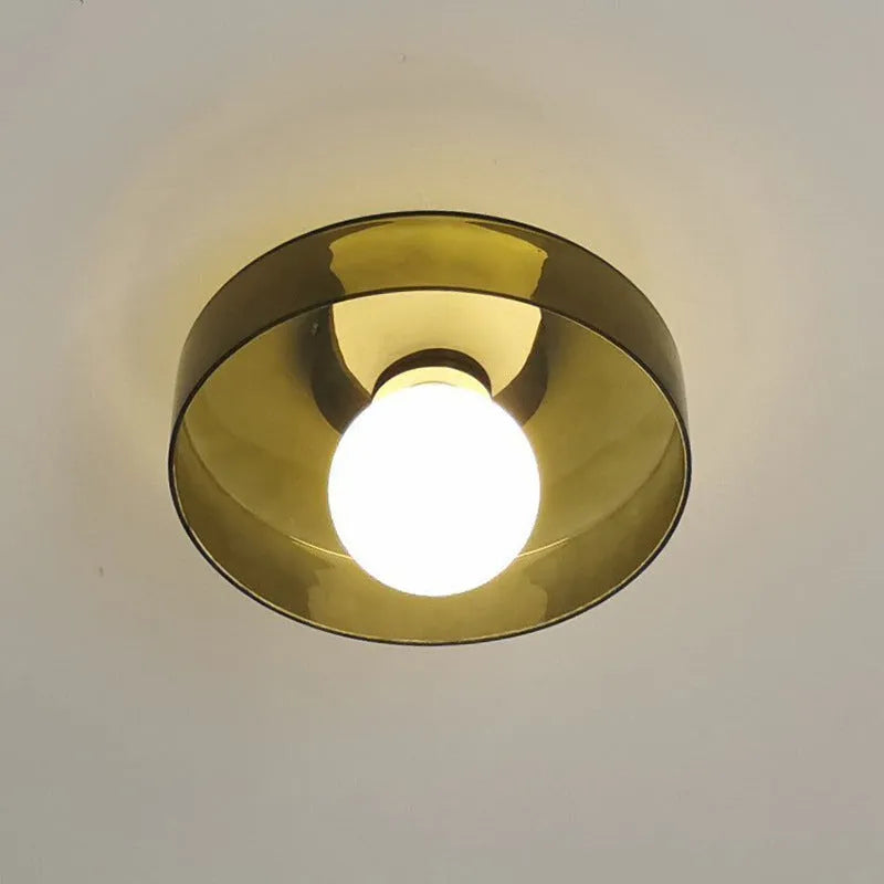 Round glass ceiling light in white for entry porch corridor, 25cm diameter, modern simple style