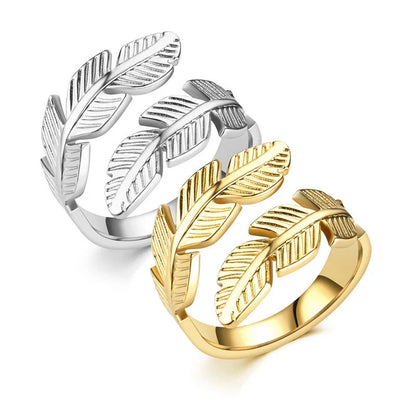 Adjustable titanium steel feather ring in gold and silver colours