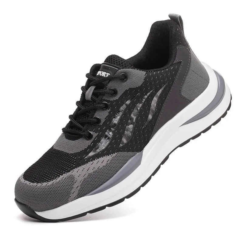 Men's black grey electrician safety shoes with anti-smash anti-puncture protection and plastic toe cap