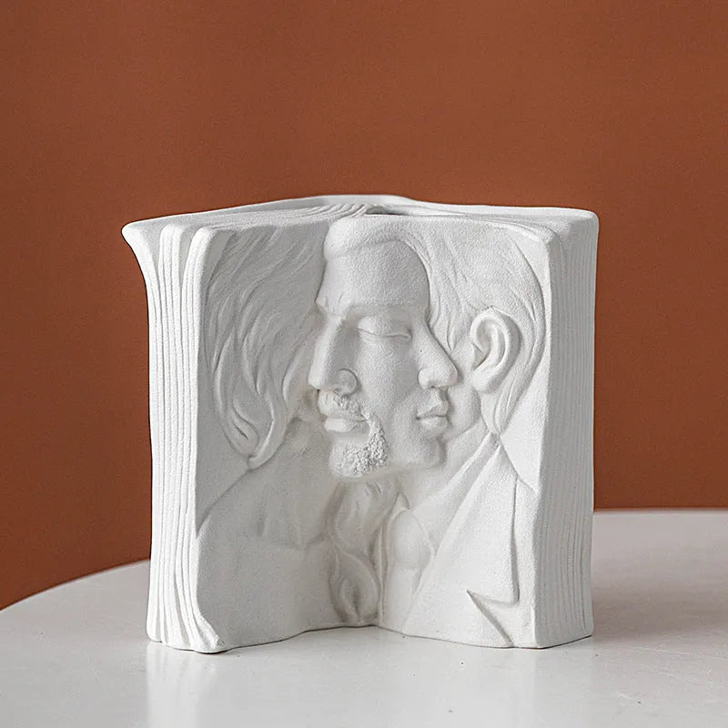 Ceramic book stand in a modern simplicity style, showing one of four available decorative glazed designs.