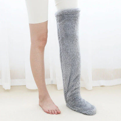 Over knee high fuzzy long socks in various colors for winter warmth