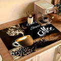 Square PVC draining pad for coffee maker with letter coffee theme print on kitchen countertop