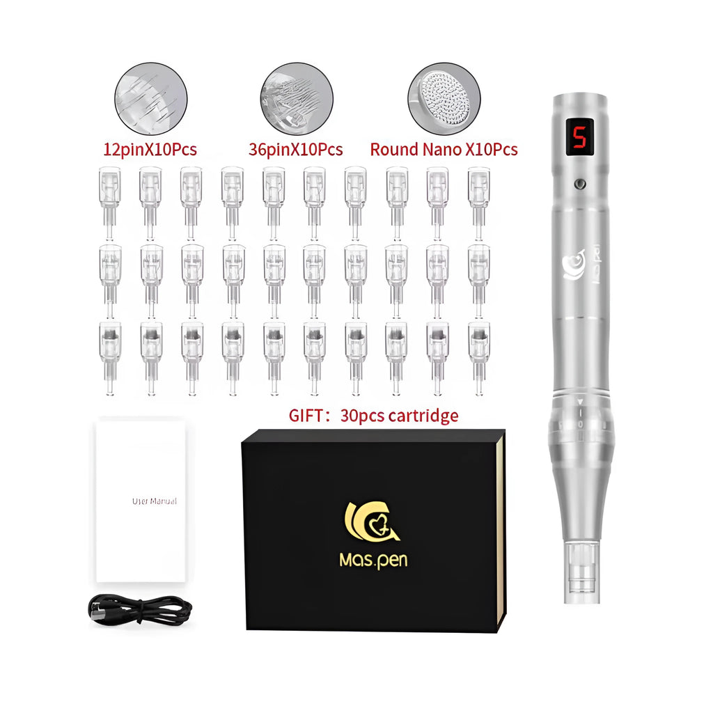 Electric microneedle pen with spiral mouth design and nano needle guide