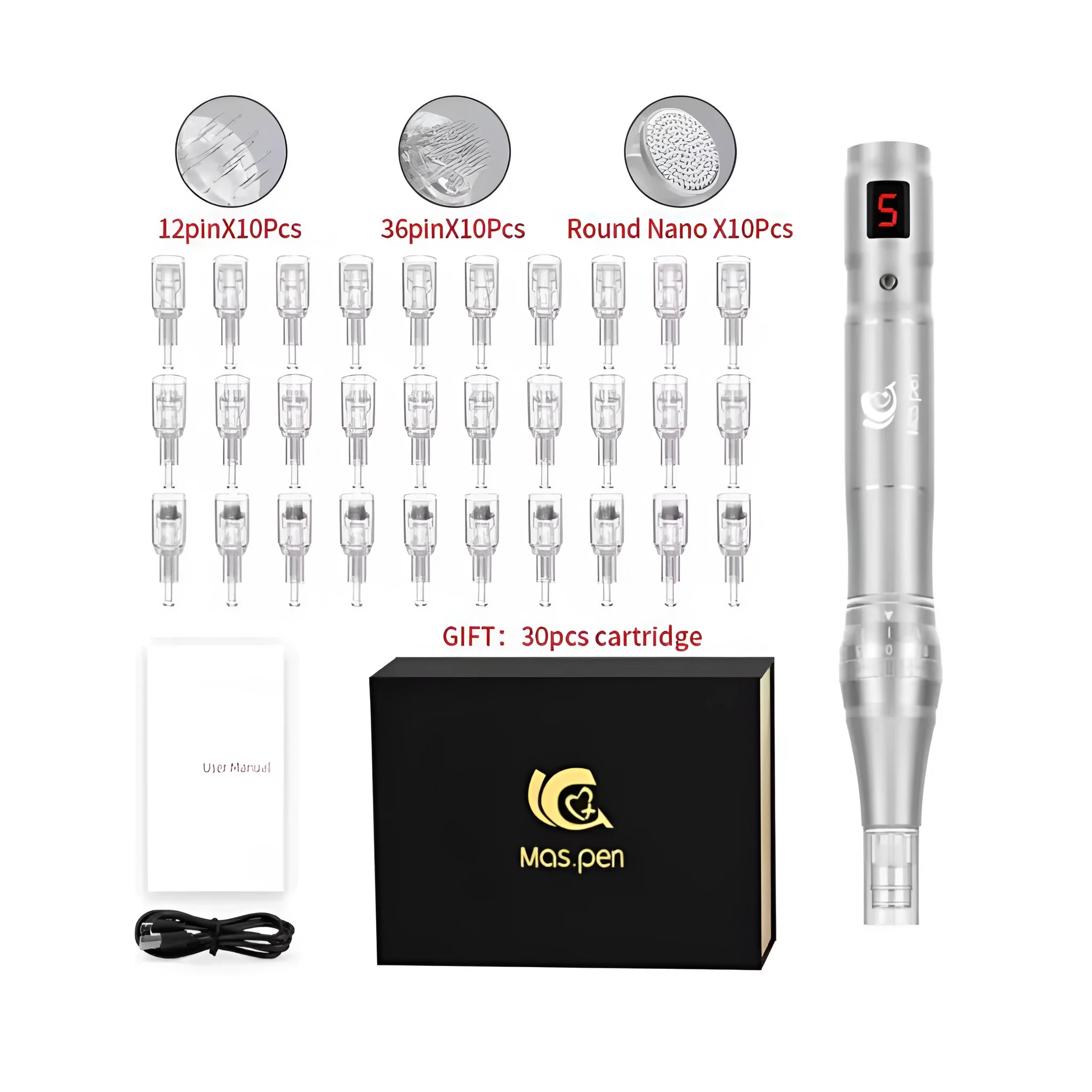 Electric microneedle pen with spiral mouth design and nano needle guide