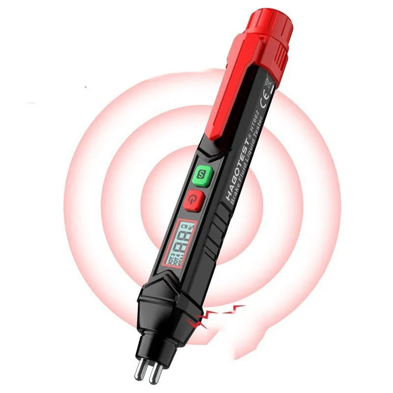 Digital LCD display brake fluid tester pen with two test pins and included batteries