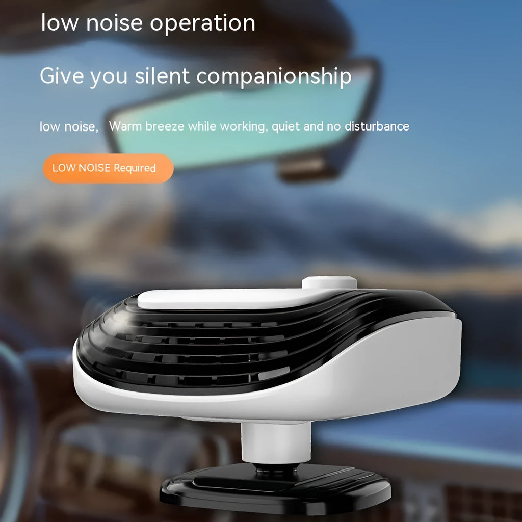 White and green 12V 24V warm air blower heater for vehicles with compact dimensions