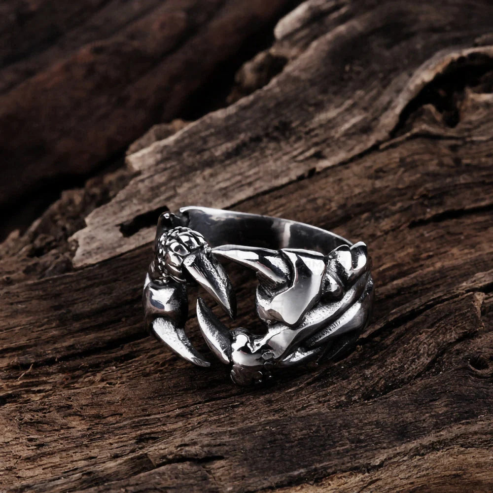 Men's open dragon claw ring in titanium steel, punk style jewellery