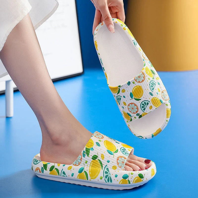 Women's graffiti stool soft sole slippers in camouflage and fruit designs