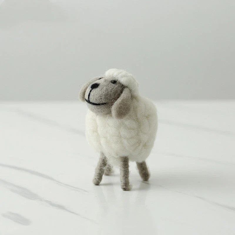Adorable felt sheep miniature figurines in various colours and sizes for home decoration