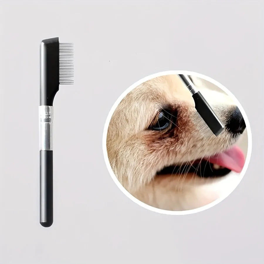 Black pet grooming brush with dual-sided silicone bristles and comb for dogs and cats