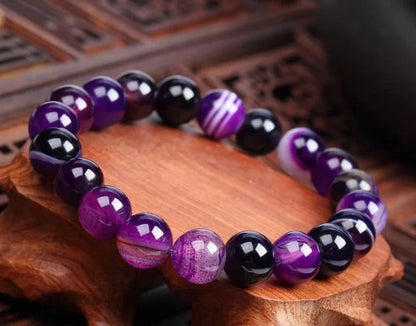 Violet agate ethnic style bracelet with round beads