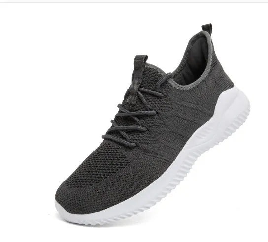 Men's black and white casual jogging shoes with mesh upper and lace-up closure