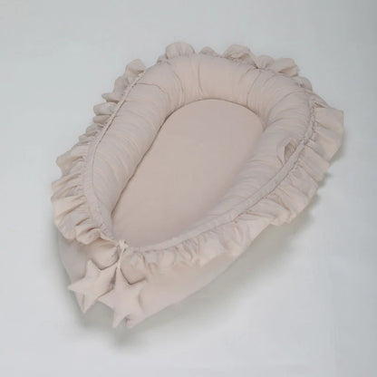 Lace Cotton Baby Bionic Bed Portable in pink, blue, purple, and beige