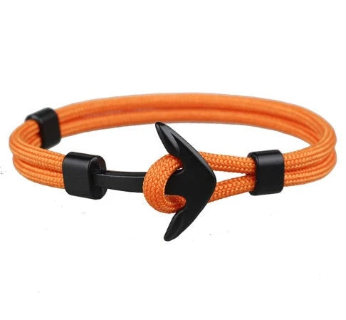 Nautical anchor bracelet with brass details and cotton rope, 21cm length