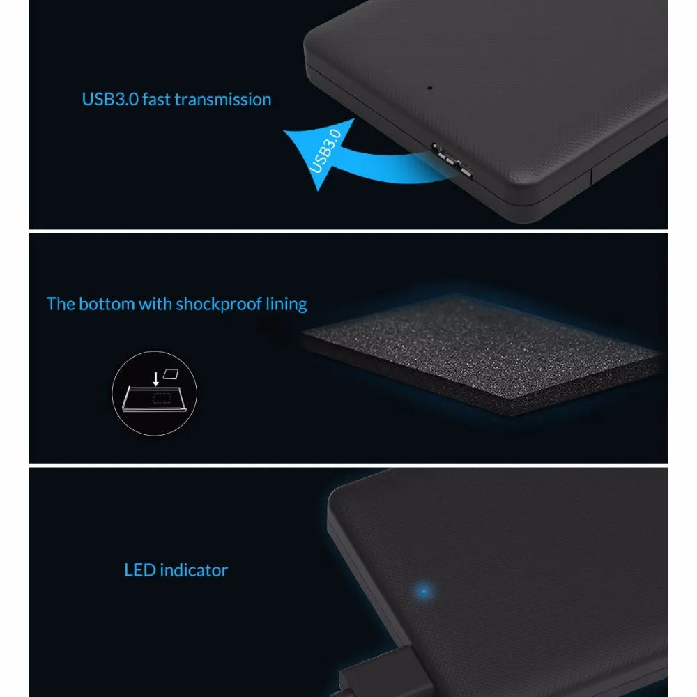 ORICO 2577U3 black ABS mobile hard disk box with tool-free SATA drive slot and USB 3.0 Micro B port