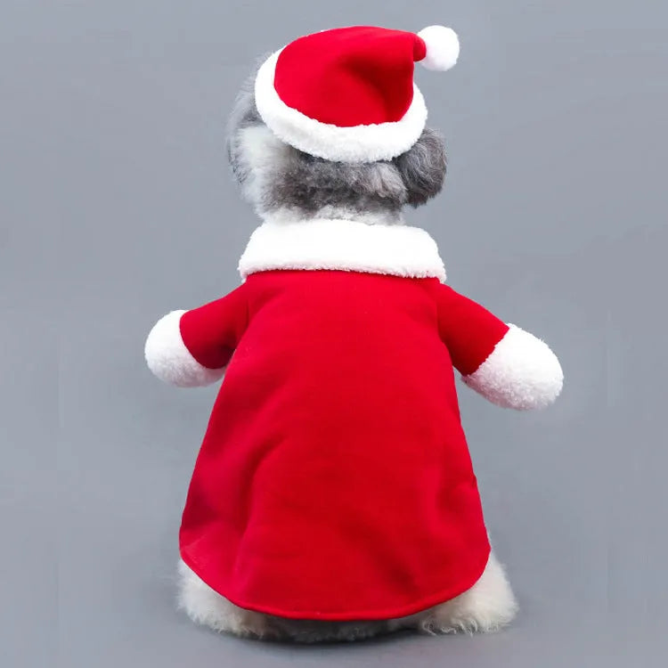 Red polar fleece pet Christmas costume for dogs and cats in Santa Claus style