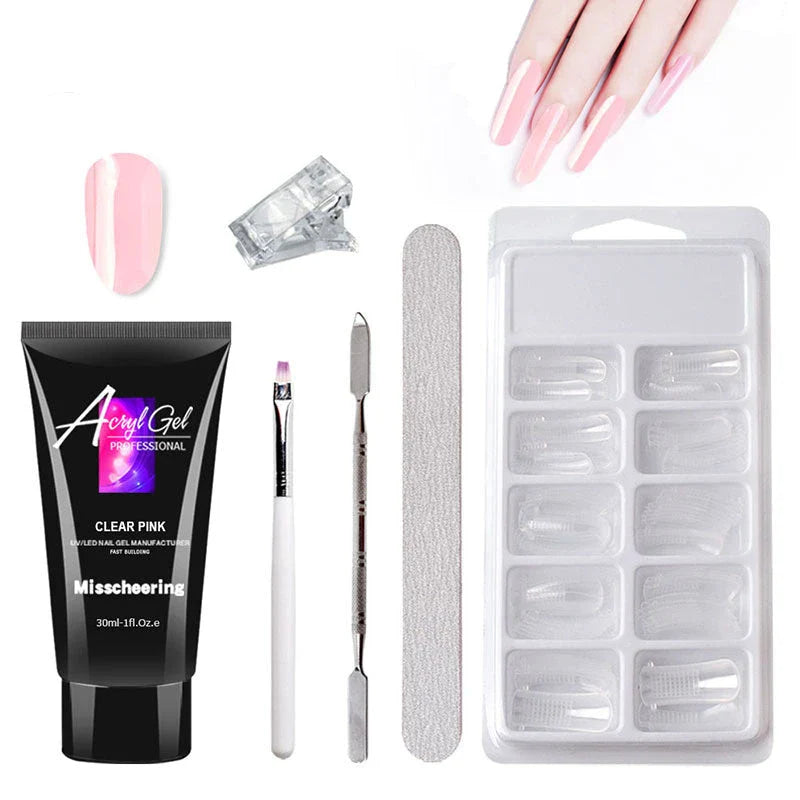 Painless Extension Gel Nail Art Set with UV/LED lamp and leather case