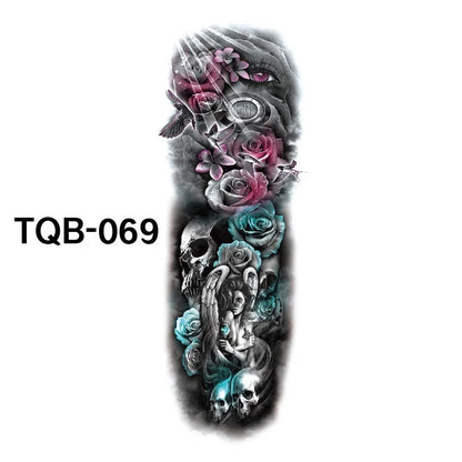 Waterproof full arm tattoo sticker with vibrant designs for temporary body art