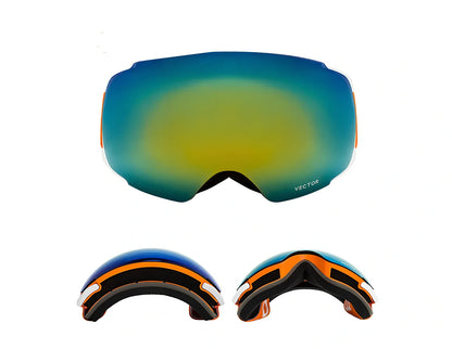 Compass blue ski goggles with double-layer anti-fog spherical lenses and magnetic attachments for men and women