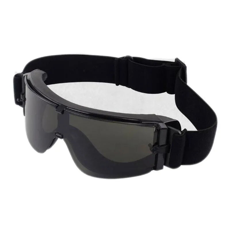 Iron Warrior half face mask in black with adjustable elastic band and helmet connectors