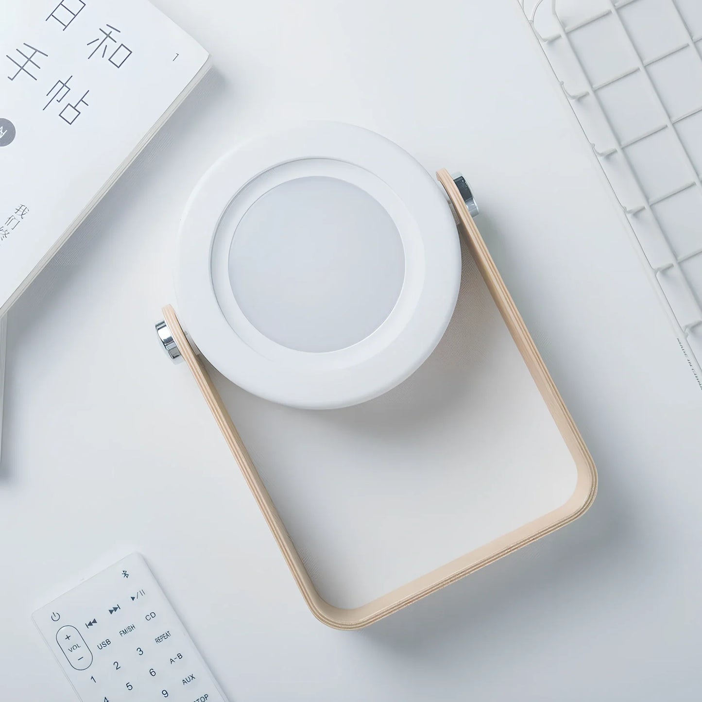 USB rechargeable lantern night light with touch dimming and 360-degree rotation in white finish