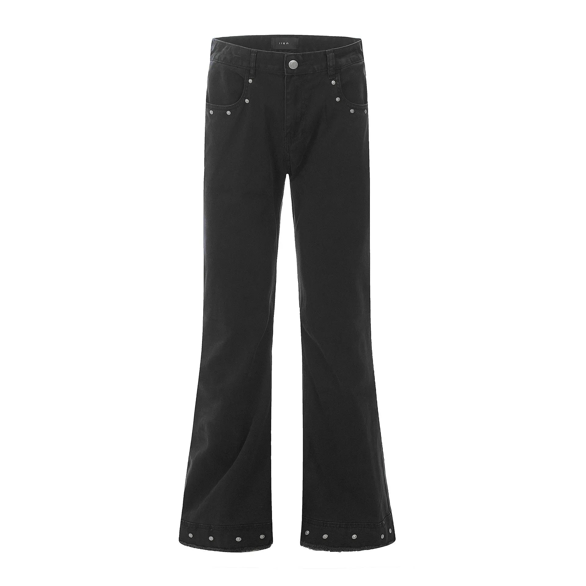 American retro skinny jeans in black and grey green, straight leg with mid waist and zip fly.