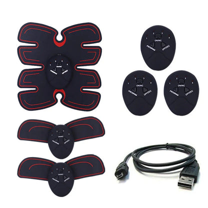 Smart fitness home rechargeable muscle stimulator with 8 abdominal electrode pads and curved red line technology