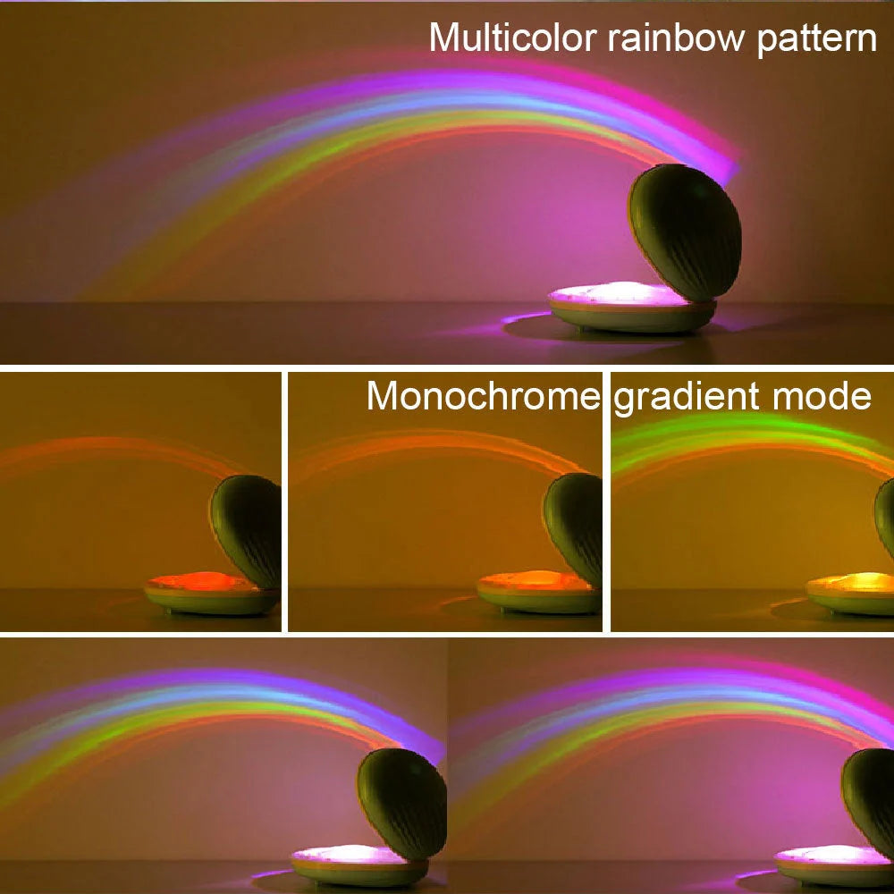 Colorful rainbow projection lamp with USB charging, perfect for kids' rooms