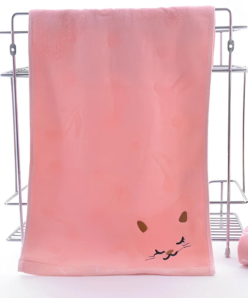 Bamboo fiber kitten face bath towel 25x50cm in blue with playful print