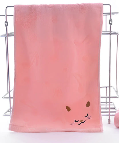Bamboo fiber kitten face bath towel 25x50cm in blue with playful print