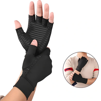Black full-finger arthritis pressure gloves with silicone grip, sizes S M L for hand pain relief and circulation