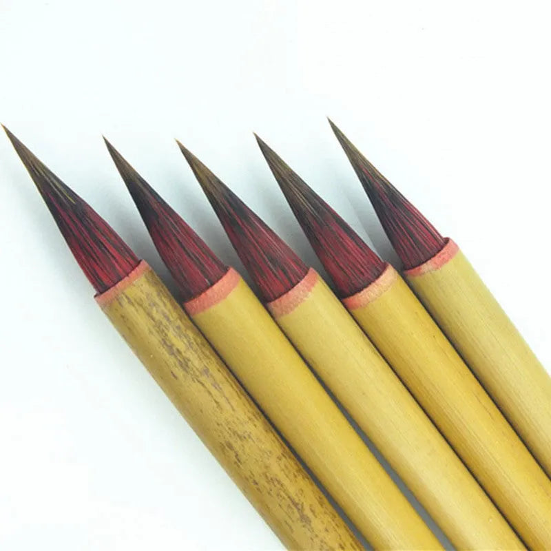 Red Chinese calligraphy writing brush with mixed hair brush head on wooden penholder