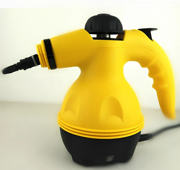 Yellow handheld steam cleaner with 450ml tank, 26 x 21cm size, 1882g weight for home sanitising