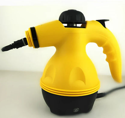 Yellow handheld steam cleaner with 450ml tank, 26 x 21cm size, 1882g weight for home sanitising