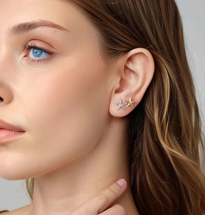 925 silver starfish stud earrings for women gold and silver electroplated simple fresh style