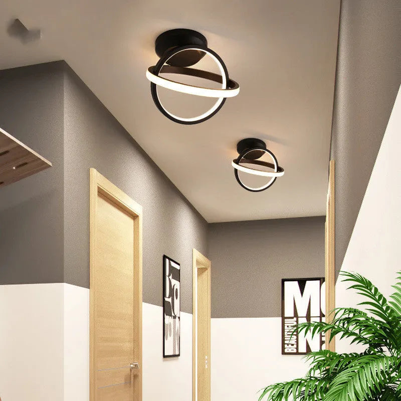 Round 180mm Nordic-style LED ceiling light in white with acrylic shade for corridors and hallways