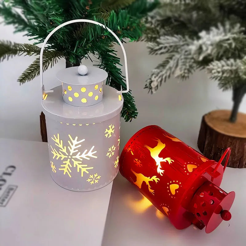Nordic style wrought iron LED electronic candle lantern for Christmas decorations in green colour