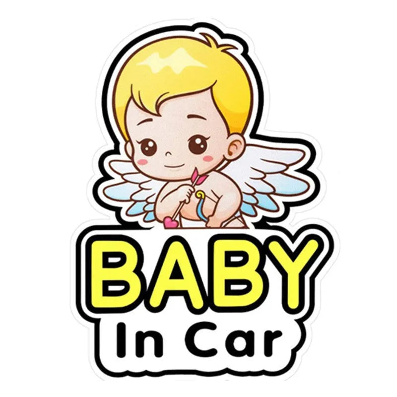 Reflective baby on board car sticker with PET material in various baby-themed designs