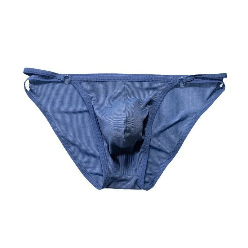 Men's ultra-thin ice silk quick-drying low-waist briefs in solid colour, rib knit polyester, front view