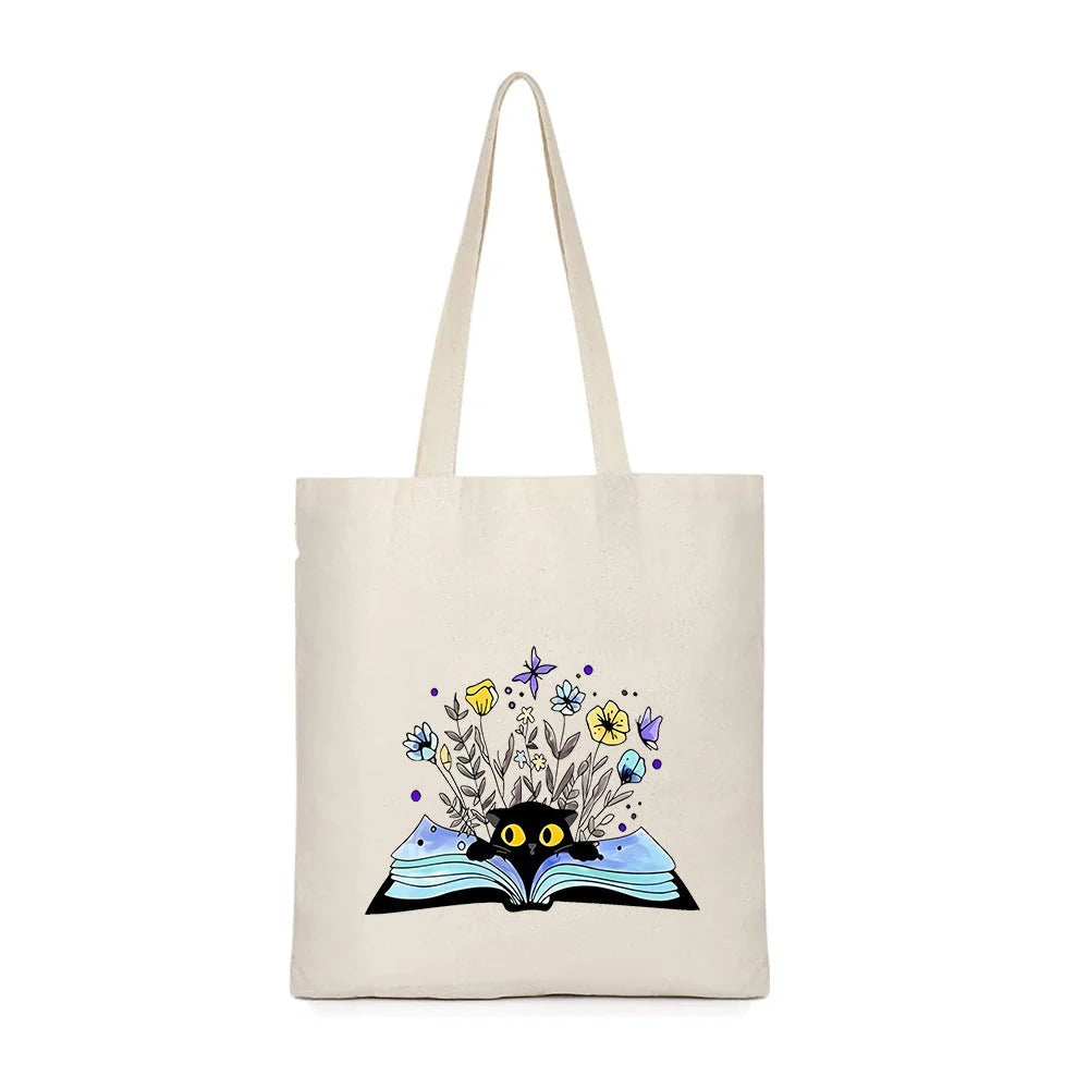 Sublimation canvas single shoulder bag with thermal transfer printing, durable and lightweight for shopping.