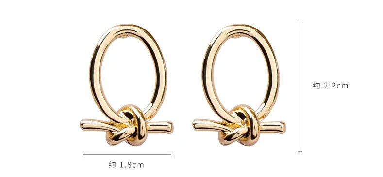 Gold cold oval knotted stud earrings made from durable alloy