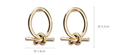 Gold cold oval knotted stud earrings made from durable alloy