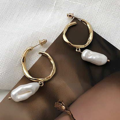 Gold electroplated pearl earrings with 12mm pearls and butterfly clasps