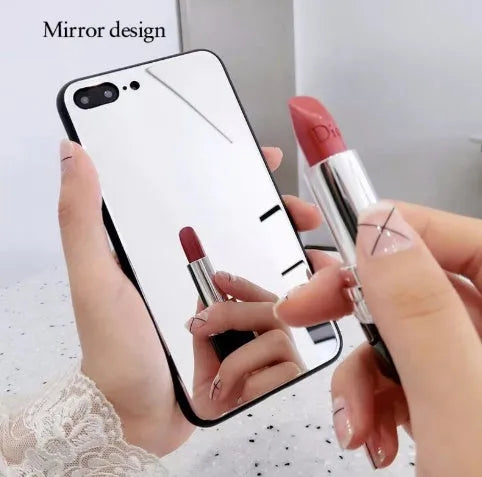 Black iPhone mirror phone case with reflective back cover for iPhone X and other models.