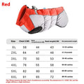 Reflective waterproof polar fleece winter coat for a large dog on a mannequin, shown in red.