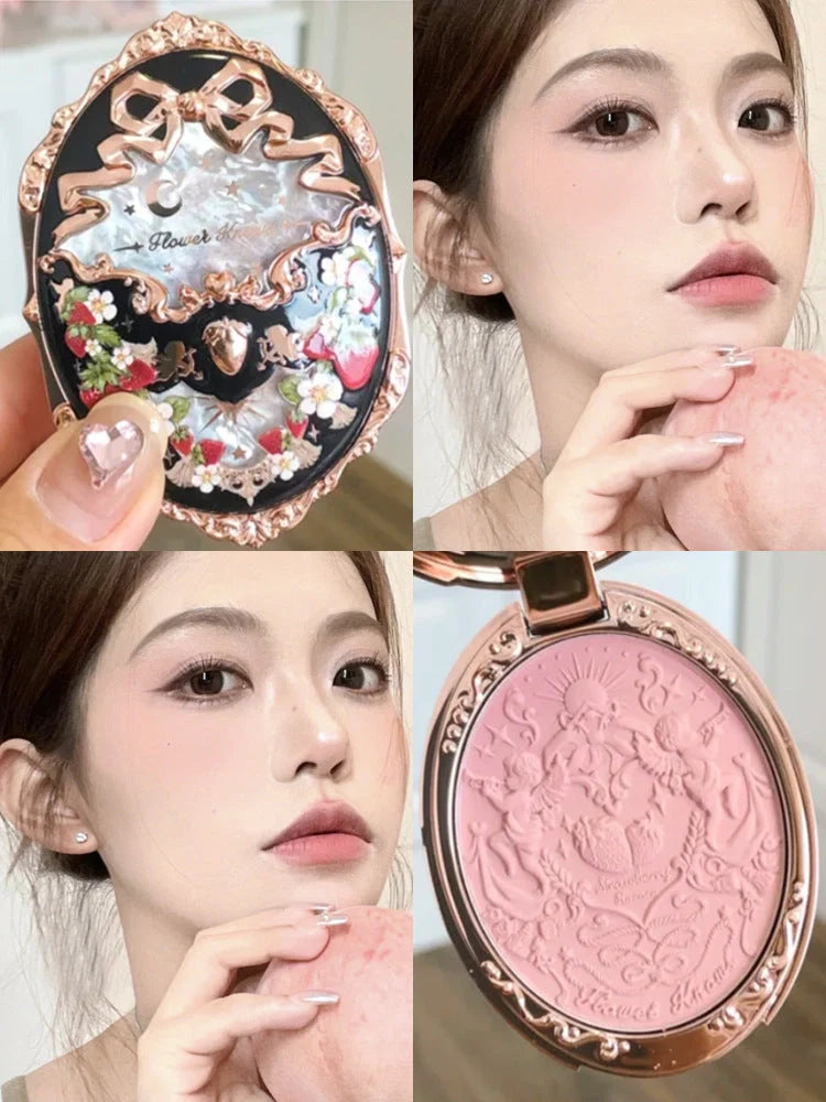 Flower Knows Strawberry Rococo Series Embossed Blush Velvet Matte Lip Glaze in vintage-inspired packaging